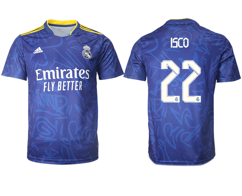 Cheap Men 2021-2022 Club Real Madrid away aaa version blue 22 Soccer Jersey